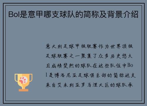 Bol是意甲哪支球队的简称及背景介绍